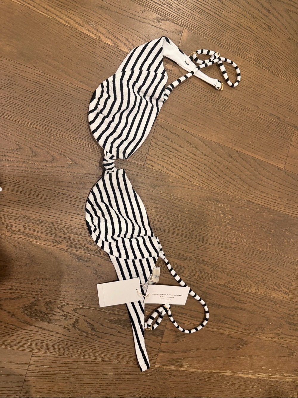 l*space Black and White Striped Bikini Top